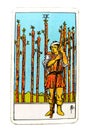 9 Nine of Wands Tarot Card Wariness Anxious Guarded,Wounded On The Look Out Expecting Trouble On Guard On Duty Ã¢â¬ËOld SoldierÃ¢â¬â¢ Royalty Free Stock Photo